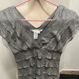 Studio M Silvery gray ruffled sleeveless blouse size XS extra small